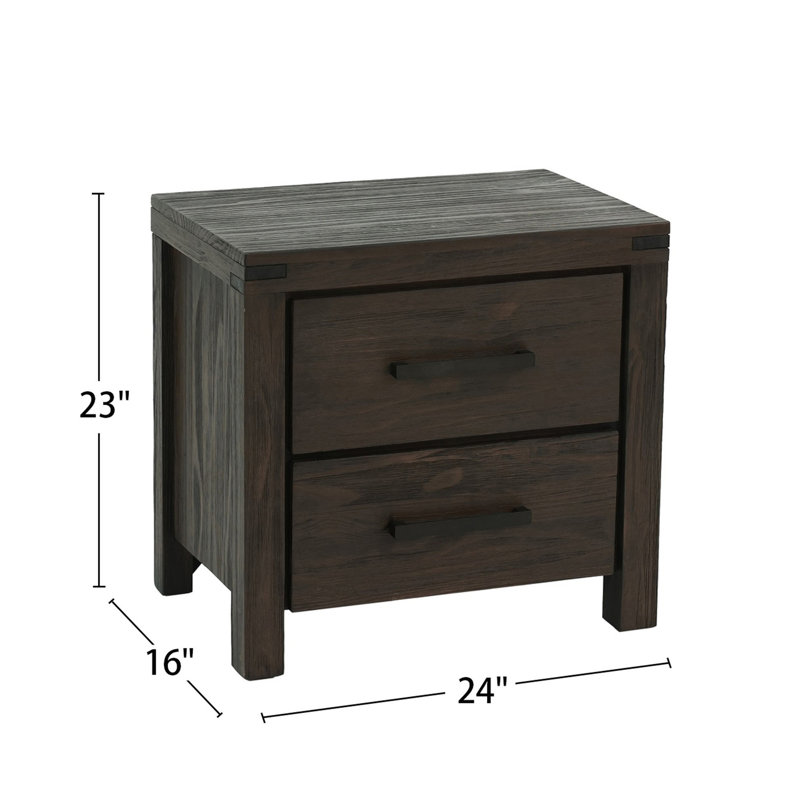 Table de chevet avec 2 tiroirs - Poignées en métal pour la chambre à coucher Espace de rangement en bois