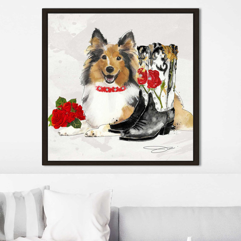 Western Border Collie (Square) par By Jodi - impression, H 21,5 po x l 21,5 po x P 2 po, Cadre flottant espresso