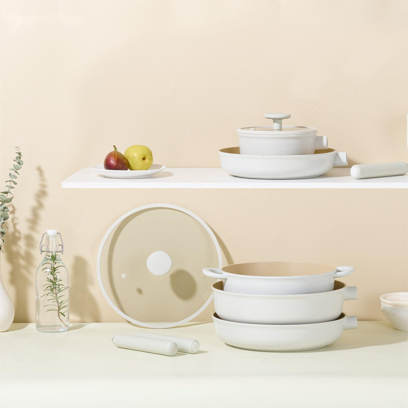 Ceramic Cookware Set, 15 PCS Pots And Pans Set Non Stick With Removable Handles, Non Toxic Induction Kitchen Cookware Sets, Oven Safe PFAS/PTFE/PFOA Free Cream