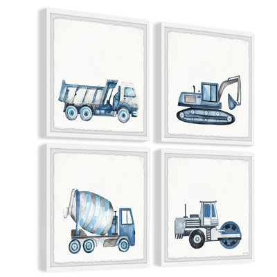 Tripper Construction Vehicles 4- Piece Set Framed Print