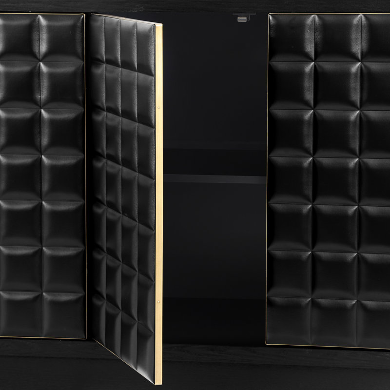 58.5" W 4-Door Sideboard With 3D Geometric Doors, Black