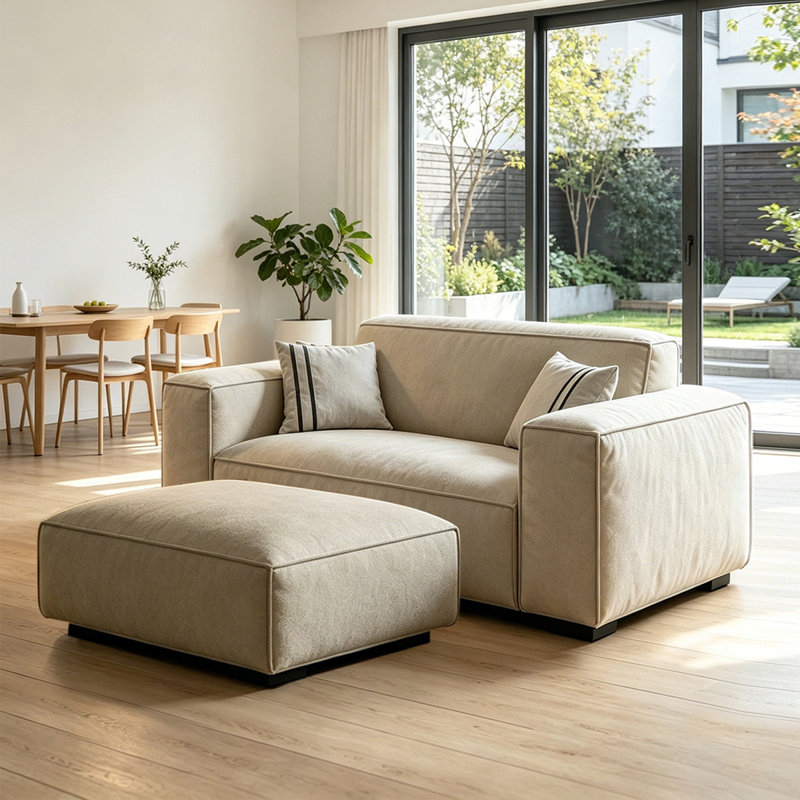Fauteuil à coussin en polyester avec repose-pieds