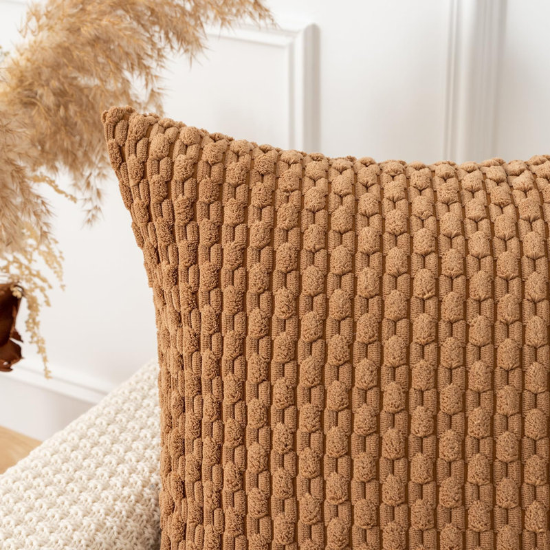 Ensemble de 2 housses de coussin en tissu velours côtelé à motif velours côtelé Boho pour coussin 18 x 18 pouces, Chameau