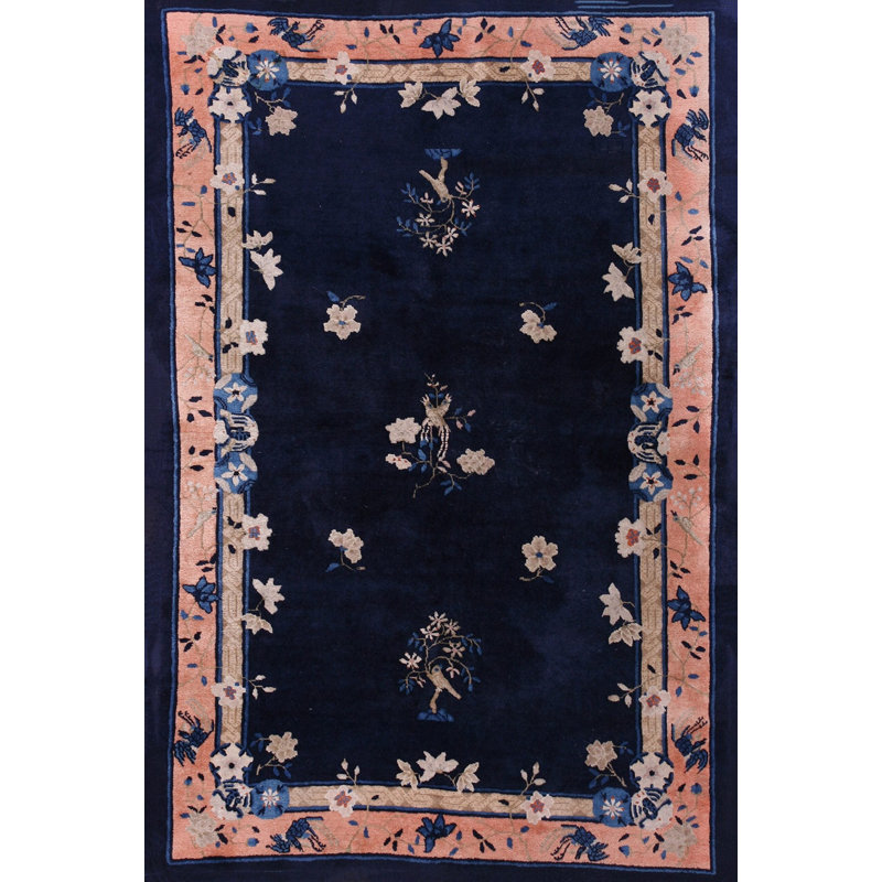 1900s Wool Antique Hand Knotted Pile Blue Rectangle Rug