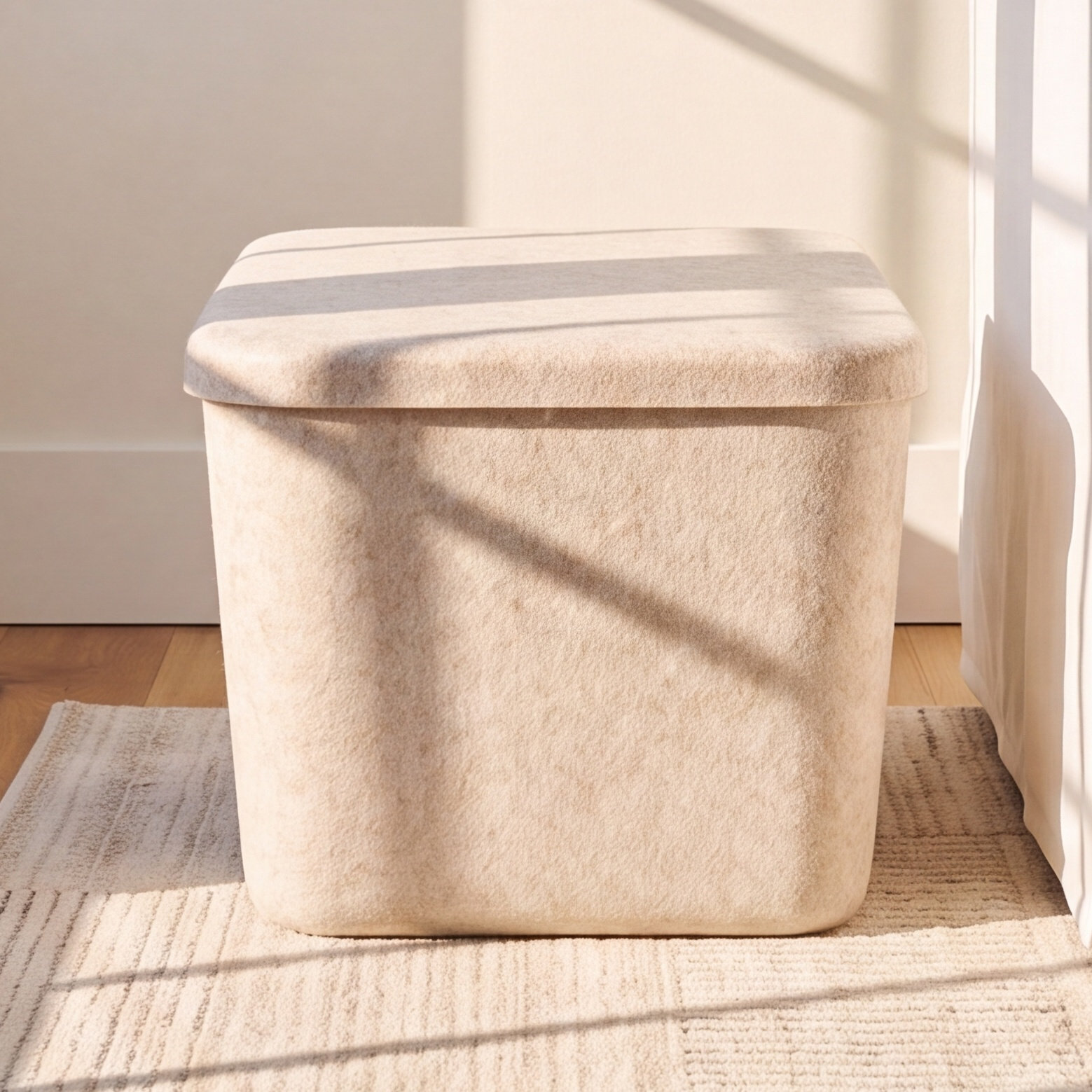 Sculpted Felt Wool Storage Bin, Beige