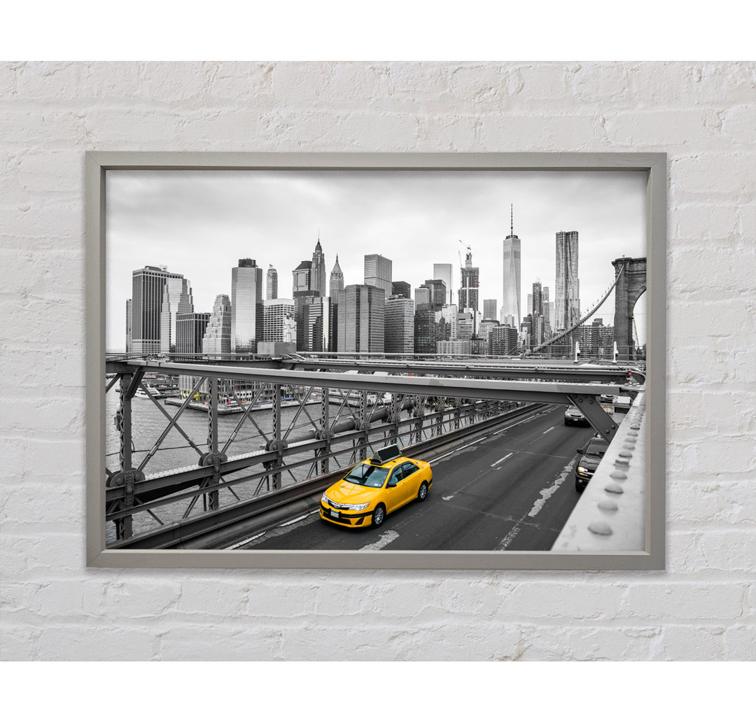 New York On The Bridge Yellow Cab - Einzelbildrahmen Kunstdrucke auf Leinwand