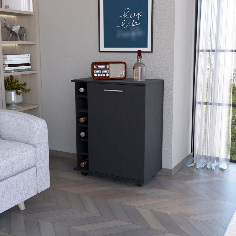 Chariot-bar moderne noir avec 6 tablettes et espace de rangement pratique et élégant, Black