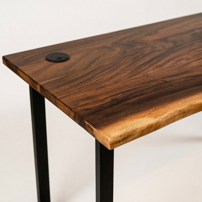 Bureau d'ordinateur Live Edge avec plateau en noyer massif et pieds en métal en forme de U, 29.3" H x 48" W x 28" D
