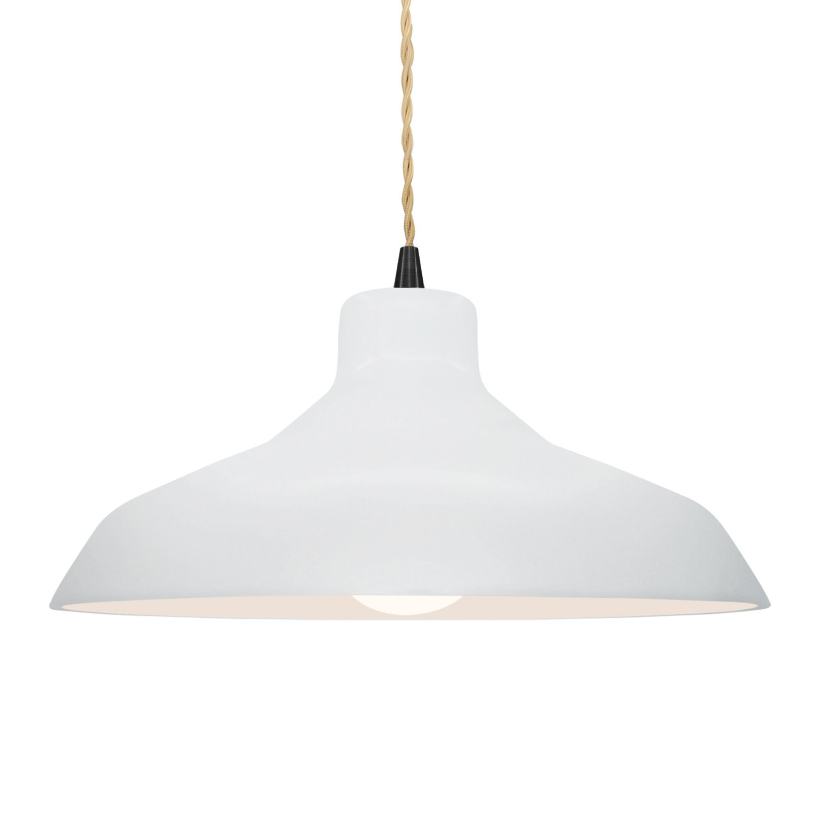 Fallon Ceramic Dimmable Pendant, 7.5" H x 15.5" W x 15.5" D, Gloss White/Gloss White, Matte Black
