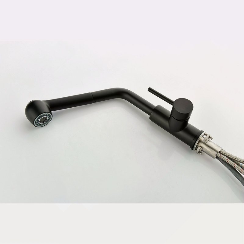 Robinet d'évier de cuisine à poignée simple avec douchette extractible, Noir mat