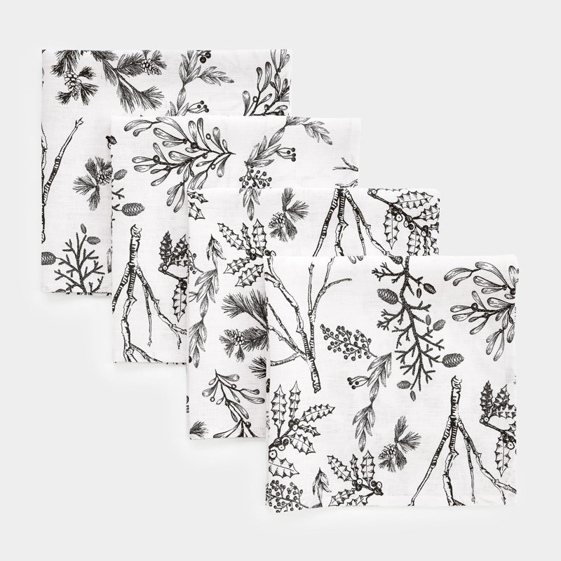 Winter Forest - 100% Pure Line Dinner Napkins, 20" Square, Black/White
