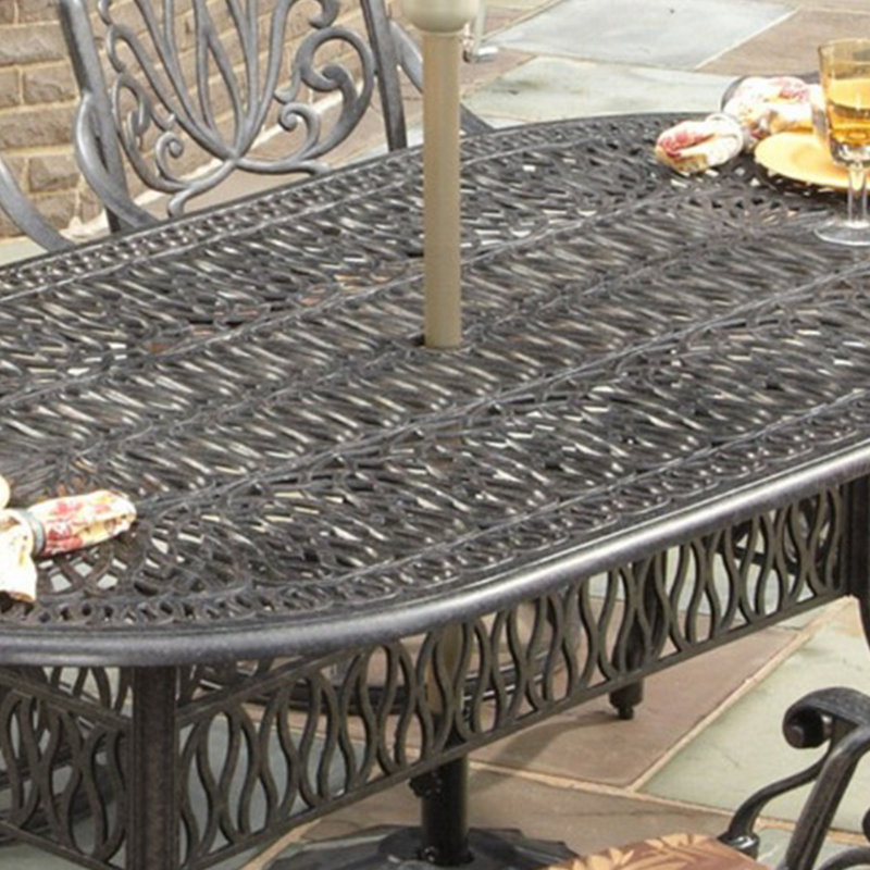 Yates Oval Metal Outdoor Dining Table With Umbrella Hole , 84'' in. W 42'' in. D, Charcoal