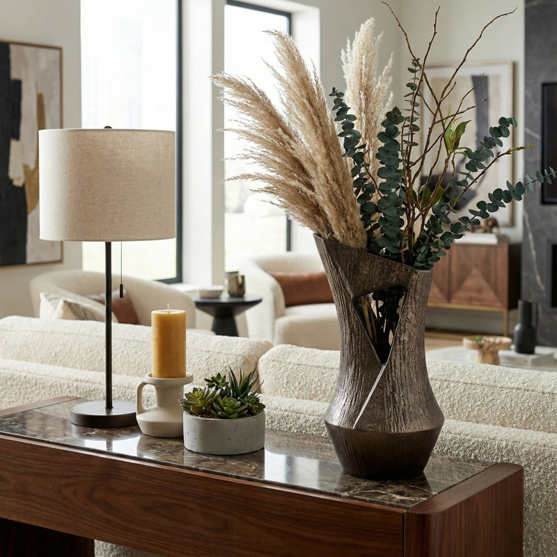 Vase de table moderne en métal découpé pour la maison, H 12 po x l 7 po x P 7 po