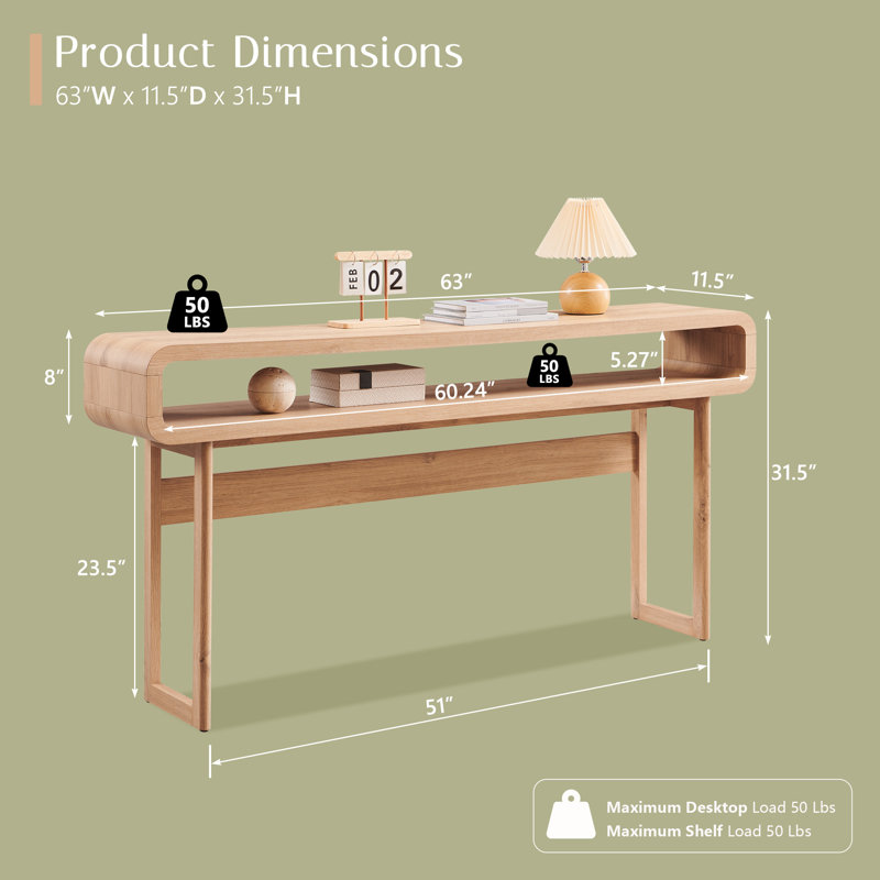 51" Manufactured Wood Console Table, Natural