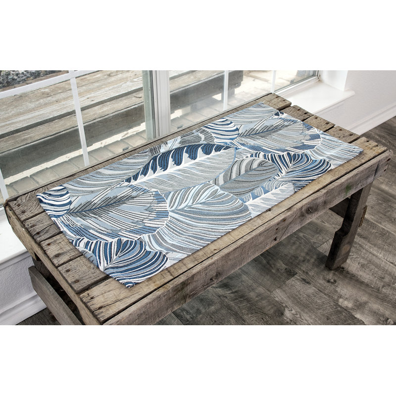 Chenille Beach Blue And Gray Elegant Table Runner, 34.5" x 16.5"