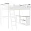 Grand lit mezzanine avec bureau, tablette ouverte et boîte de rangement en bois massif blanc, garde-corps pleine longueur, tablettes pratiques, instructions d'assemblage claires et robustes, mode de vie confortable