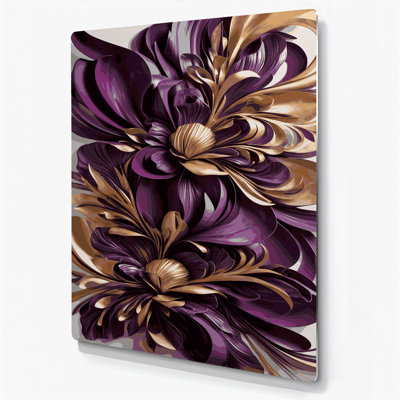 Abstrait floral 94, art mural en métal brun