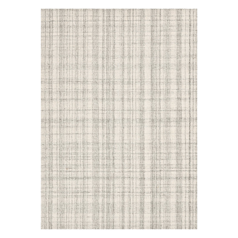 Tapis ivoire en laine à carreaux Bakstran, Rectangle 7 pi 6 po x 9 pi 6 po