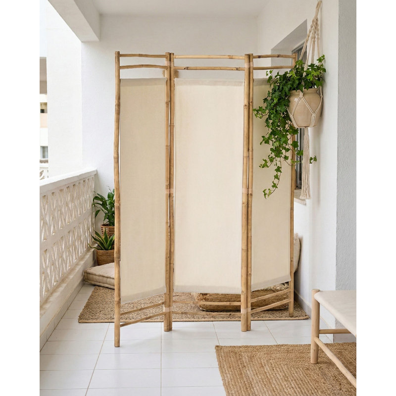3-Panel Garden Privacy Screen ALBEROBELLO Folding Light Brown