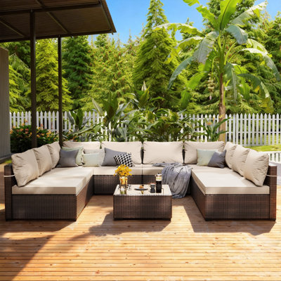 9-piece wicker patio conversation sets with cushions