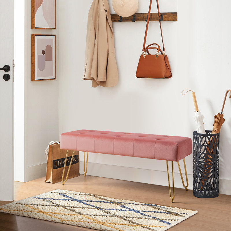 Banc rembourré en velours Saichi, Rose