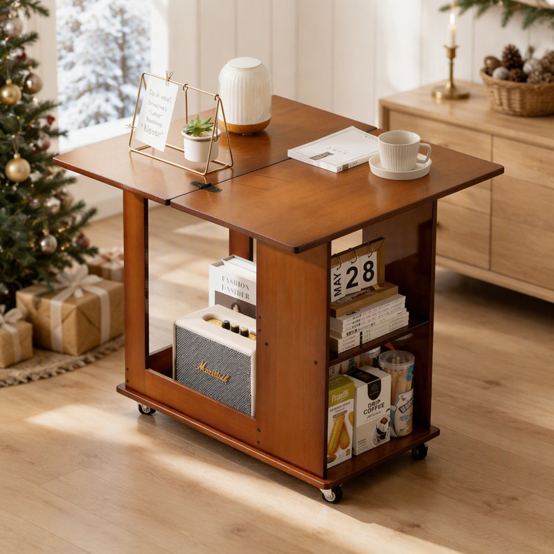 Versatile Bamboo Folding Edge Table With Movable Storage And Foldable Top For Beds And Sofas