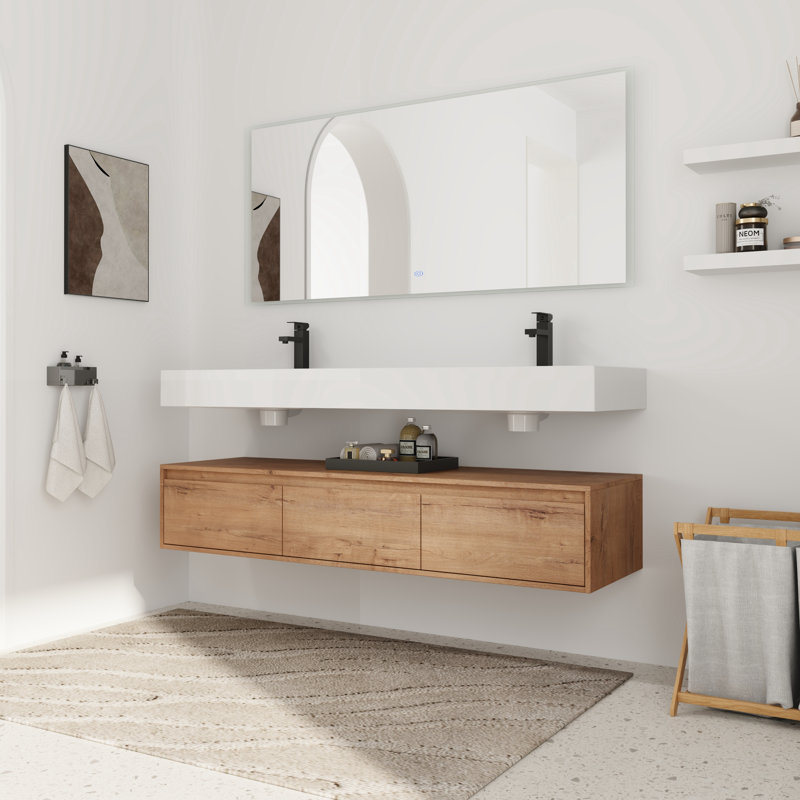 Meuble-lavabo double 60 po avec plateau en résine
