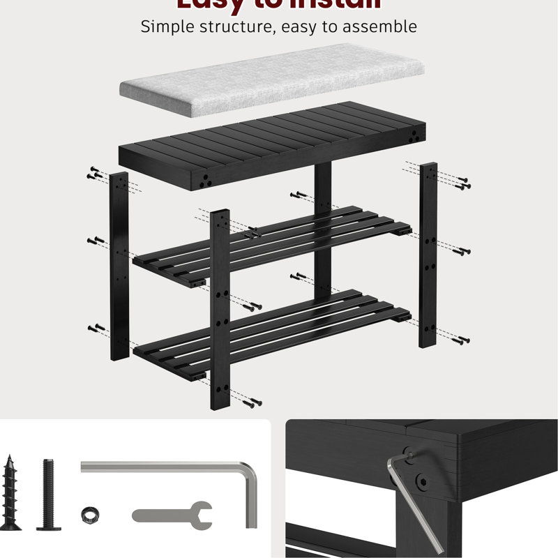 3 étagères à chaussures avec coussin et tablettes réglables pour le bureau, Noir