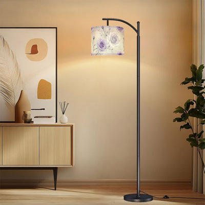 Lampe sur pied à arc avec abat-jour réglable lavande douce boutons de roses délicates branches grises lampe sur pied 3 températures de couleur à intensité variable haute lampe sur pied avec interrupteur au pied pour la chambre à coucher