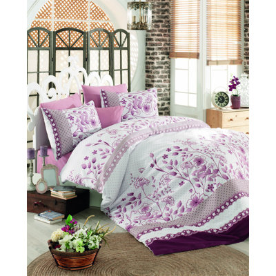 Ensemble de housse de couette 100% coton Nickole rose / blanc / marron 4 pièces