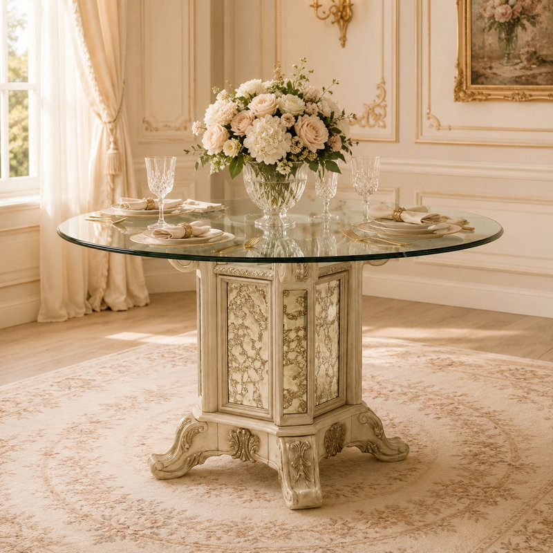  Platine de Royale 54" Round Glass Top Dining Table - Champagne, Champagne