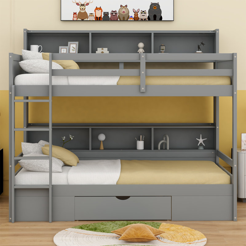 Jermarion Kids Twin Bunk Bed with Drawers, Gray