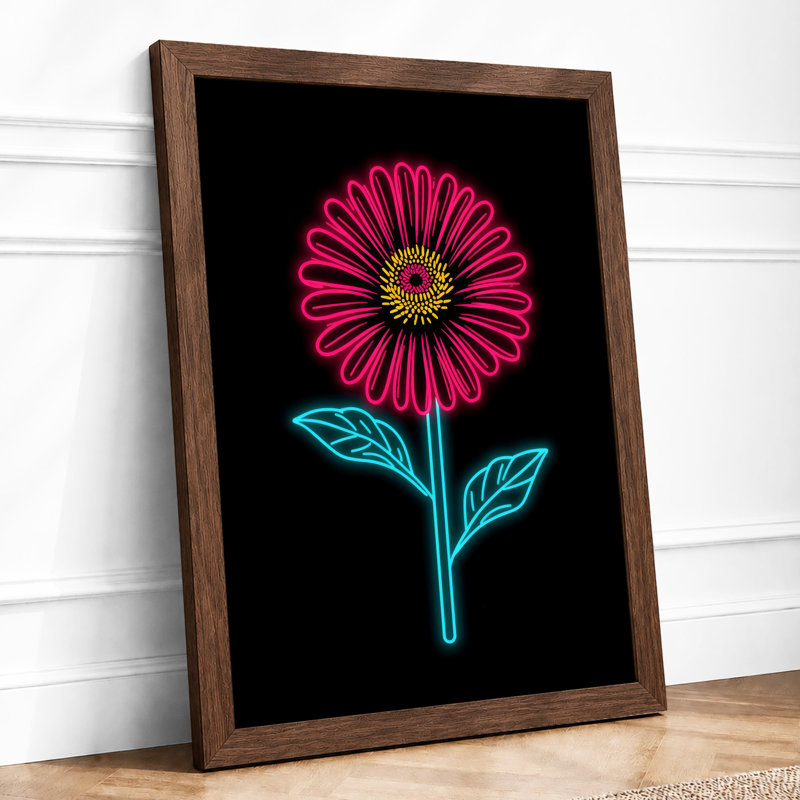 Neon Bloom Botanical - Framed Print, Walnut, A1 - 84.1 x 59.4 cm