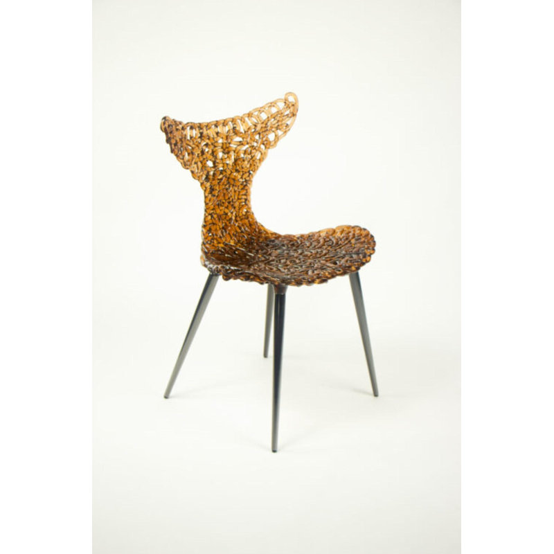 Stitch Wing Back Parsons Chair Dining Chair, Tea Brown, Black