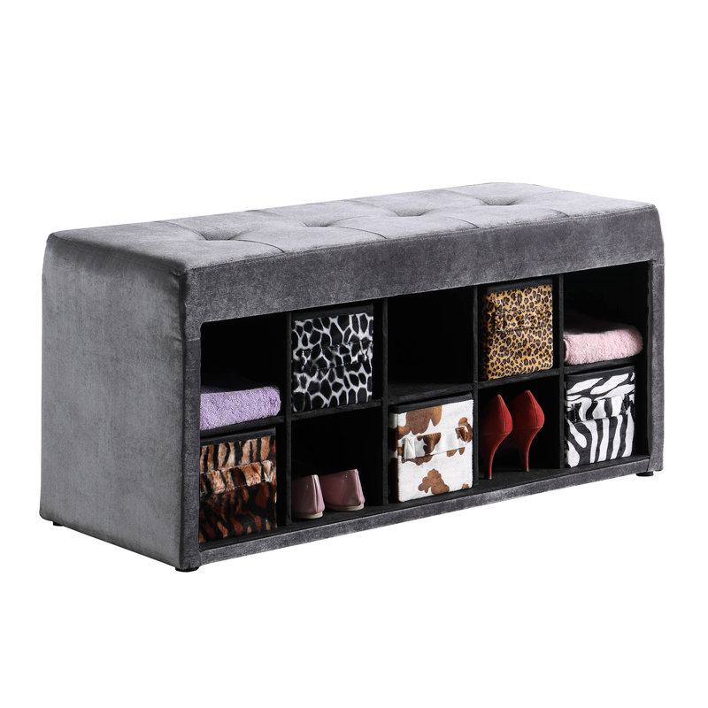 Danson Polyester Blend Upholstered Storage Bench, Gray