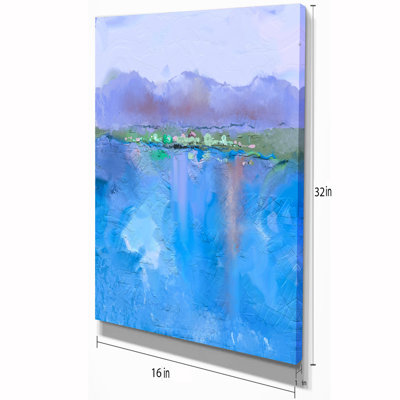 " Purple Hill And Blue Lake Under Blue Sky "