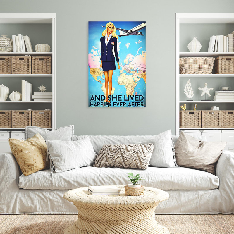 «Chesky Flight Attendant And She Lived Happily 2», reproduction d'art rectangulaire sur toile tendue sur toile tendue