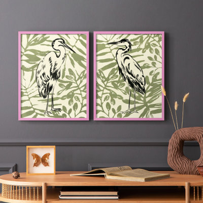 «Retro Parlor Heron III», reproduction encadrée de qualité supérieure - prête à être accrochée - aucun clou requis - aucun clou requis