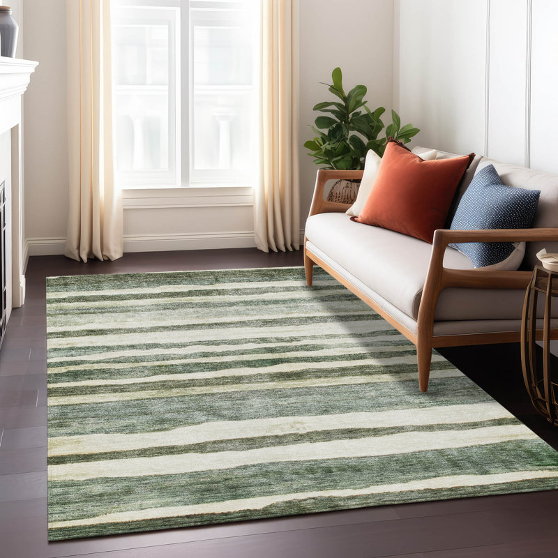 Sage Striped Synthetic Flat Woven Rectangular Rug, 2'6" x 3'10"