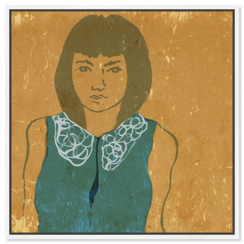 Lady in Teal - Peinture sur toile, H 12 po x l 12 po, Toile blanche encadrée