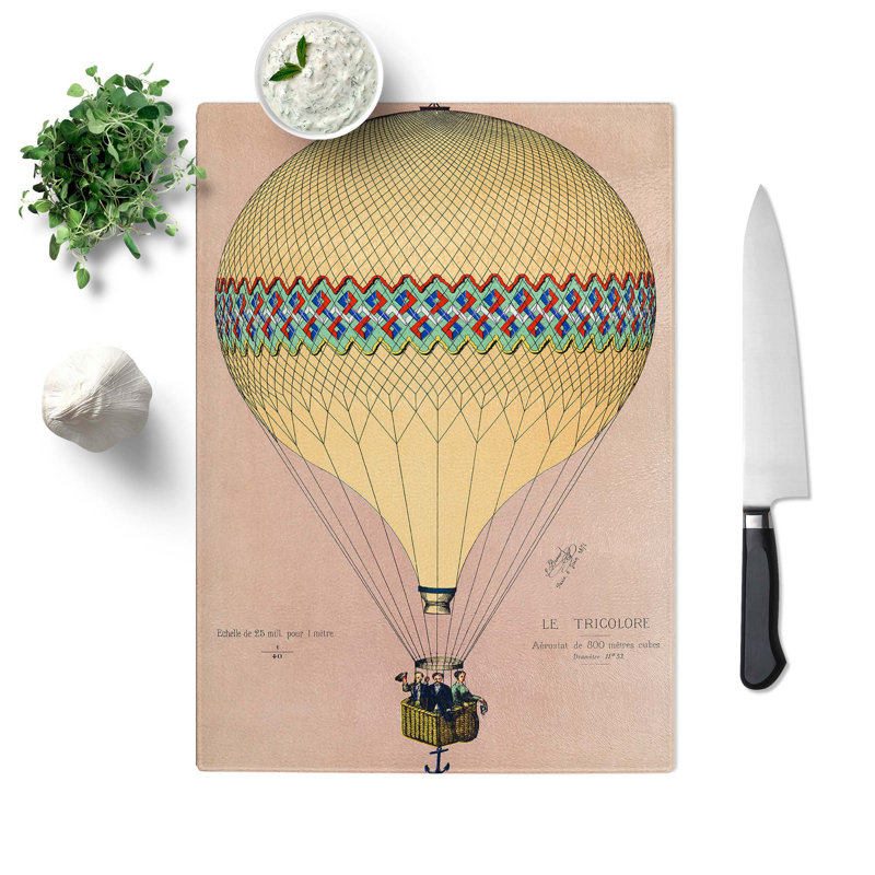 Tempered Glass Tri-Colour Hot Air Balloon in Paris Chopping Board, 28.5 cm W x 39 cm L