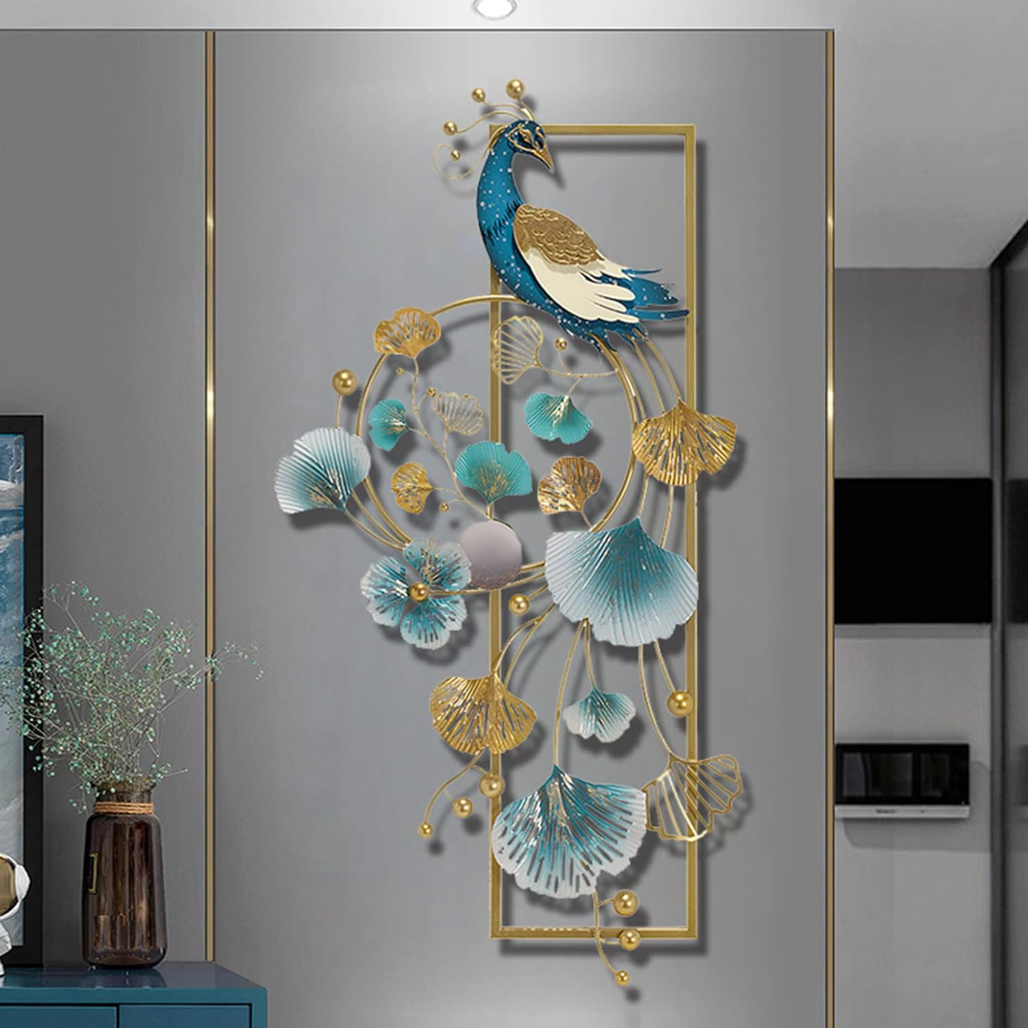 Tableau Mural En Métal - Feuilles De 40 X 60 Cm - Décoration Murale Dorée (feuille A568