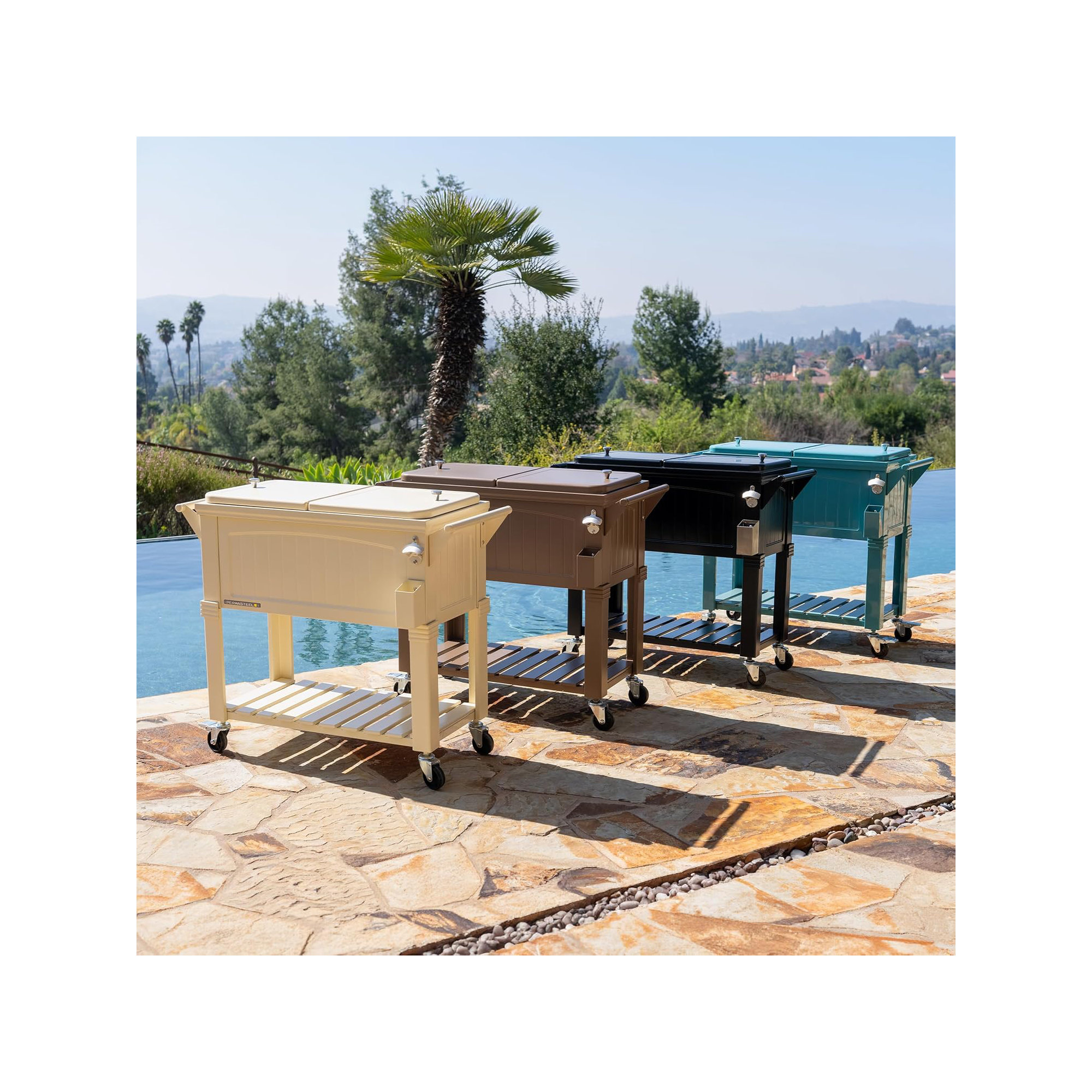 Permasteel 80 Qt. Furniture Style Rolling Patio Cooler, Teal, With Divider