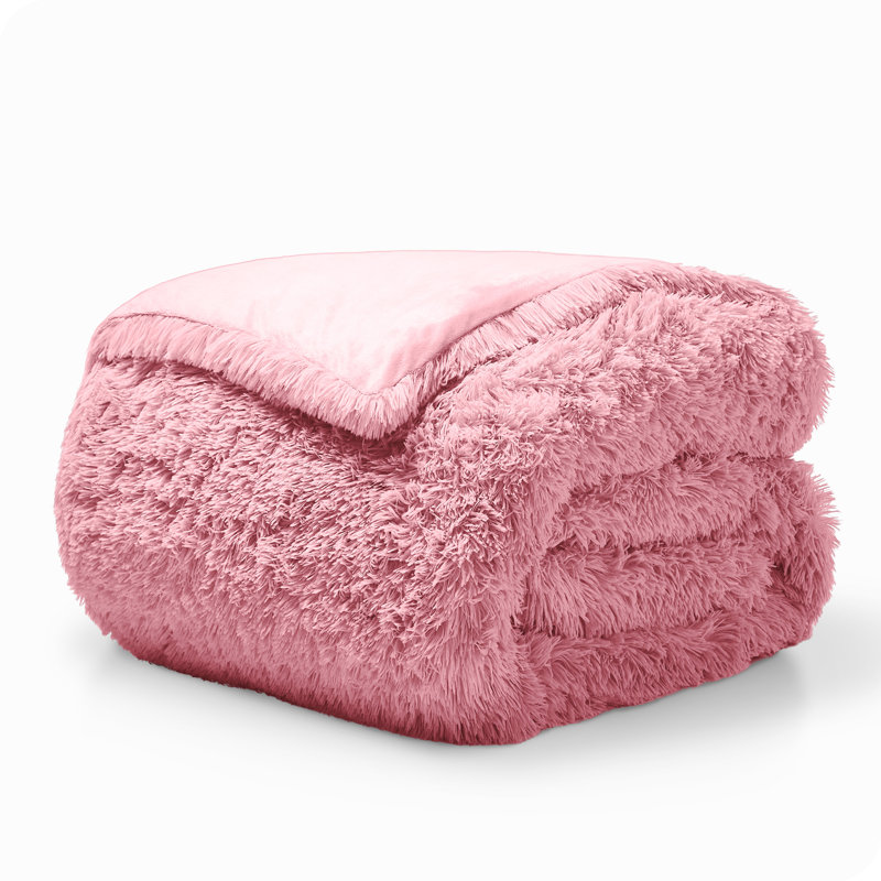 Light Pink Shaggy Faux Fur Twin/Twin XL Duvet Cover