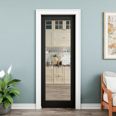 Porte de poche intérieure en verre transparent noir 30 po x 80 po, plaque de porte en verre trempé avec rembourrage insonorisant et imperméable, comme portes de buanderie, portes de placard, portes de pièce