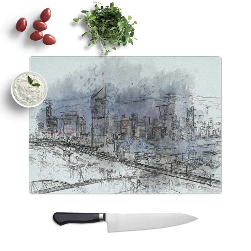Tempered Glass Brisbane City Skyline Australia Chopping Board, 28.5 cm W x 20 cm L