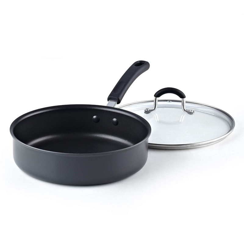 Hard Anodized Nonstick 3-Quart Black Sauté Pan with Lid