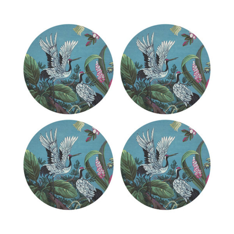 Summer Palace Vegan Leather Round Coasters, Sarus