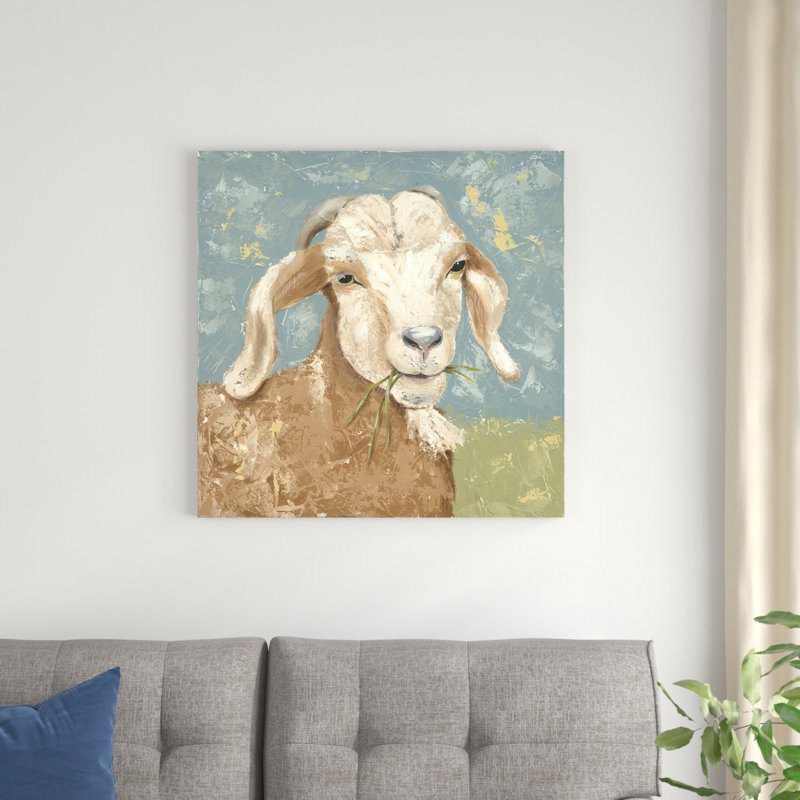«Farm Life-Brown Goat», peinture sur toile, H 30 po x l 30 po, Toile tendue