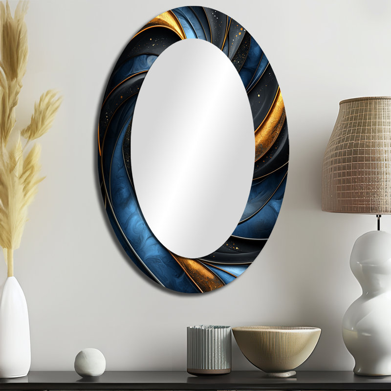 Fractal turquoise Drift Of Marble I - miroir mural ovale moderne, 36" x 24"